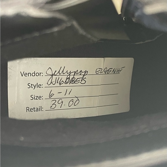 Black leather heeled combat boots with a square toe and silver buckle - Picture 4 of 6